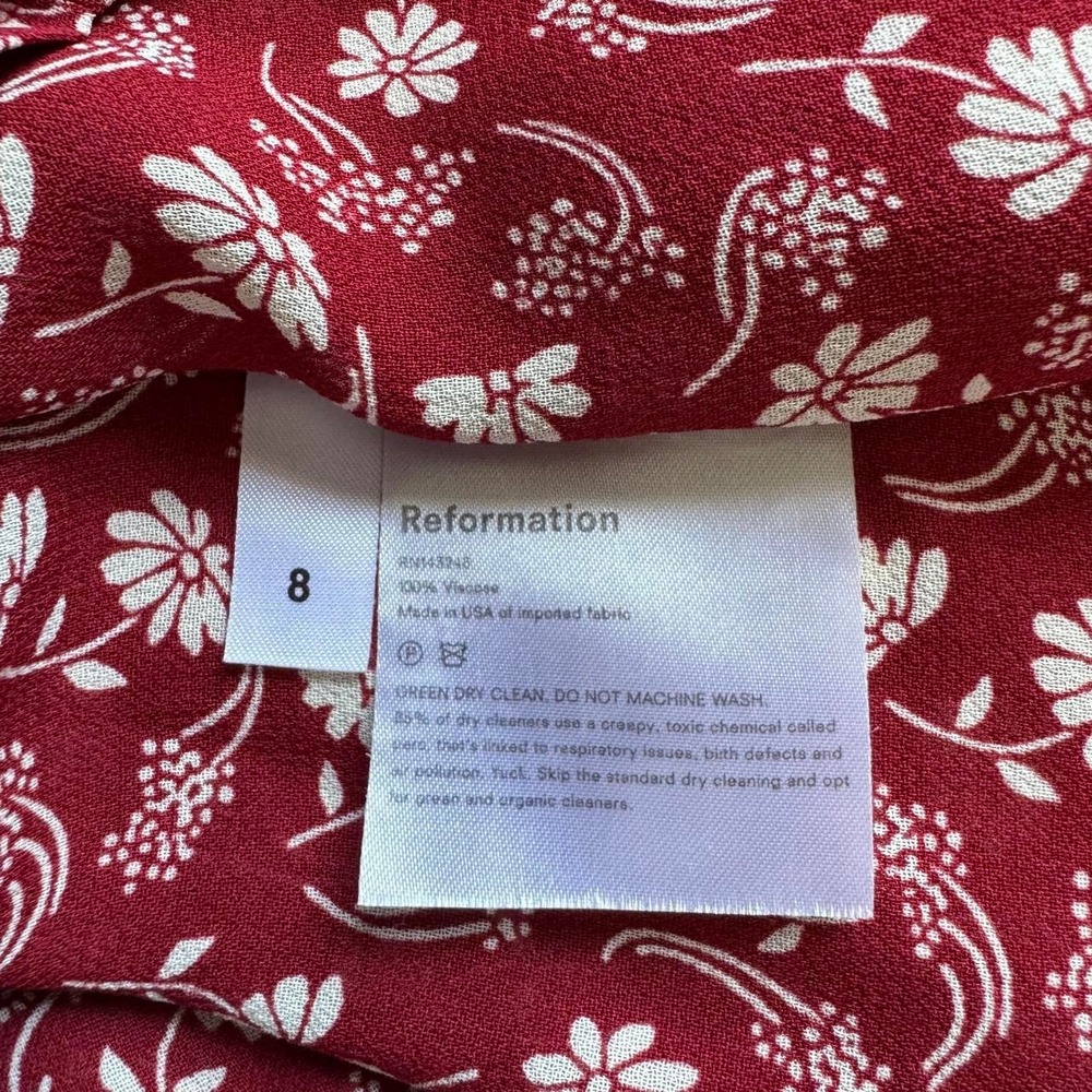 Reformation Red Floral Blouse Women's Size 8 Square Neck Puff Sleeves Cottage - Picture 8 of 8